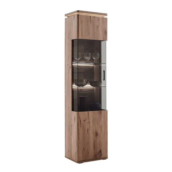 TopDesign Hohe Schrank Vitrine in Wildeichefarben LED Beleuchtung