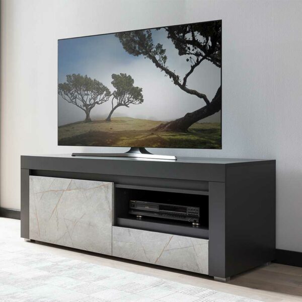 Brandolf Unterschrank Fernseher 140 cm in Grau Steinoptik & Anthrazit Klappe