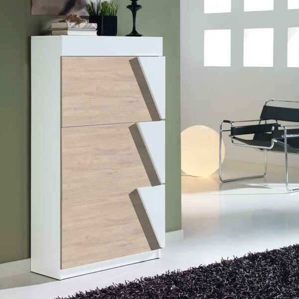 Furnitara Schuhklappenschrank in Eiche Bianco und Weiß modern