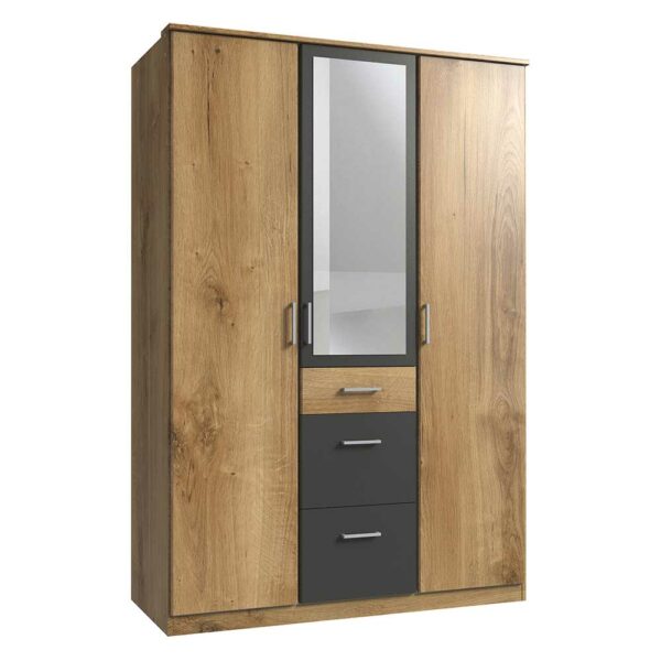 Star Möbel Schlafzimmerkleiderschrank mit Spiegel und drei Schubladen 199 cm hoch