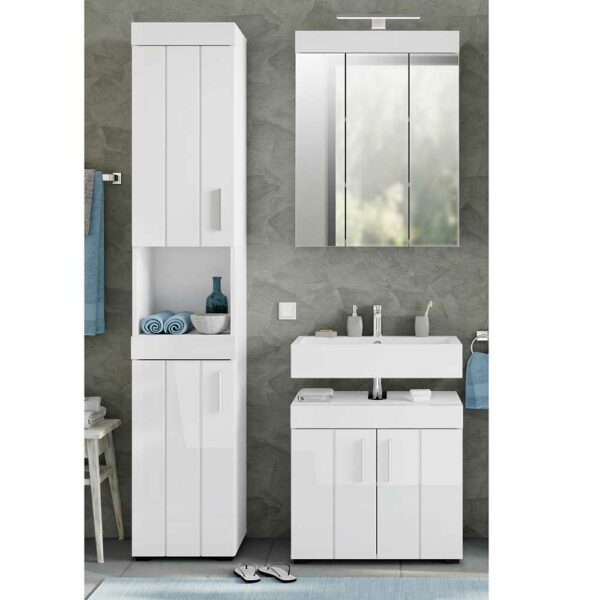 Möbel4Life Badezimmerset weiss Hochglanz 190 cm hoch modern (dreiteilig)