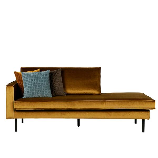 Basilicana Sofa Recamiere in Honigfarben Samt Armlehne links