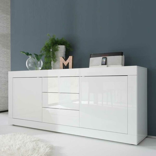 Homedreams Wohnzimmer Sideboard in Hochglanz Weiß 210 cm