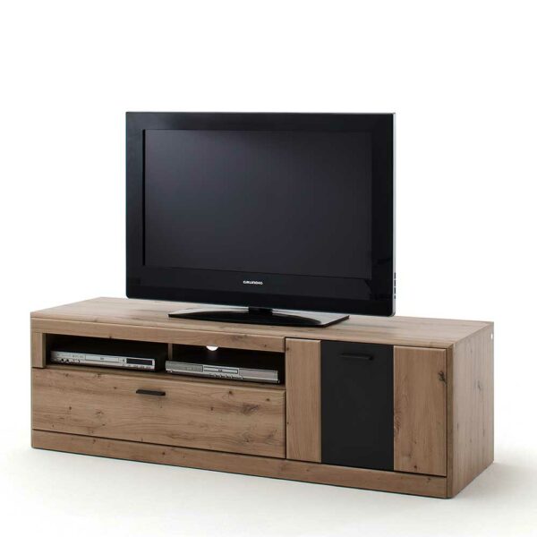 TopDesign Fernseher Schrank in Eiche Optik und Dunkelgrau einer Schublade