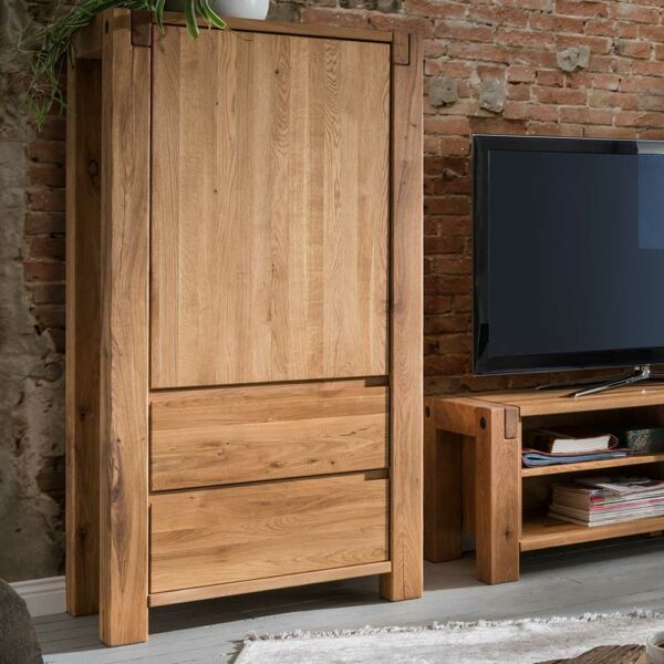 Möbel4Life Wohnzimmer Highboard aus Eiche Massivholz 155 cm hoch