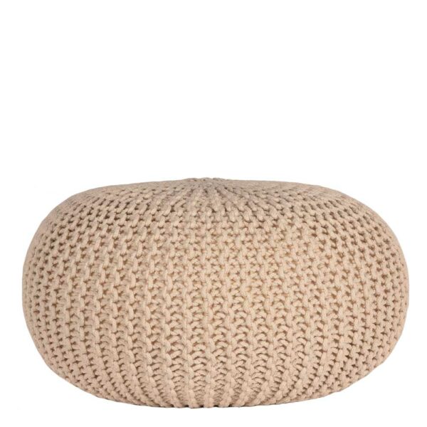 Möbel Exclusive Strick Sitzpouf in Creme Weiß rund