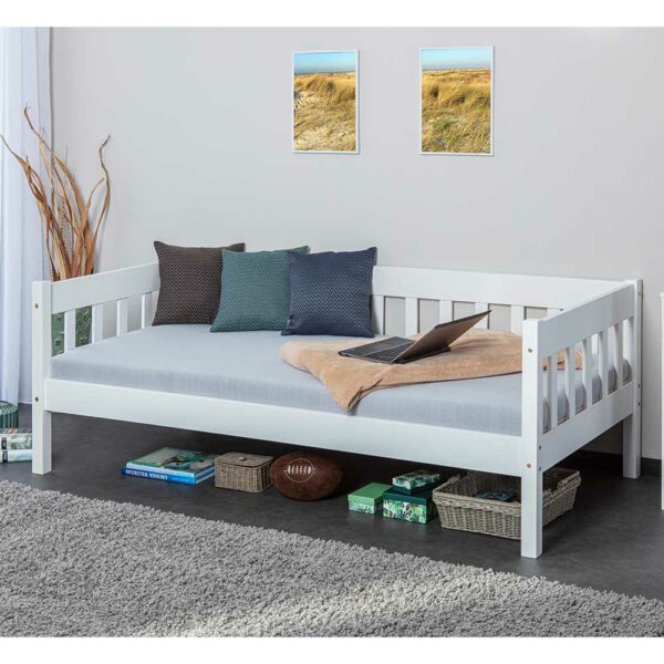 TopDesign Singlebett aus Kiefer Massivholz weiss Skandi Design