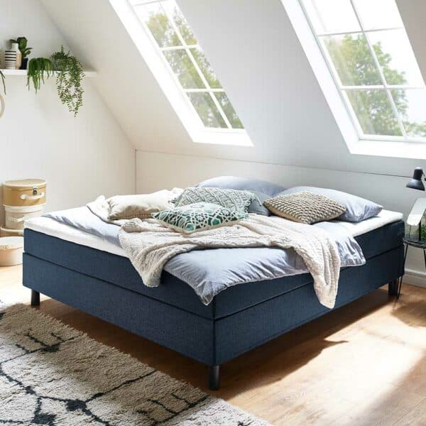 iMöbel Boxspring Bett in Blau 62 cm Einstiegshöhe