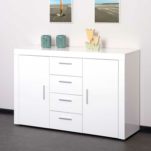 TopDesign Esszimmersideboard Weiß Hochglanz 4 Schubladen