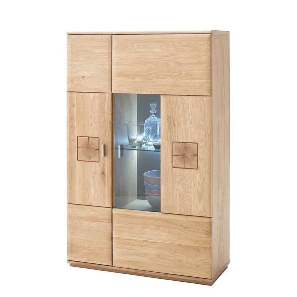 TopDesign Wohnzimmer Highboard aus Eiche Glaseinsatz