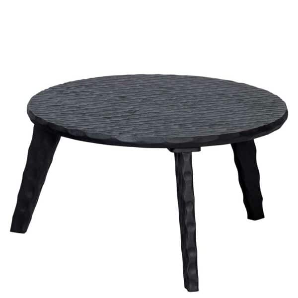 Basilicana Schwarzer Couchtisch Massivholz 64 cm Durchmesser Dreifußgestell