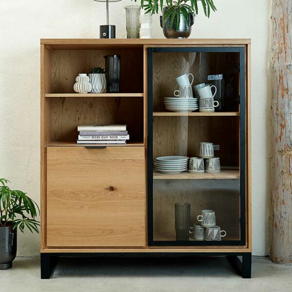 TopDesign Esszimmer Highboard mit Glastür 2 offene Fächer