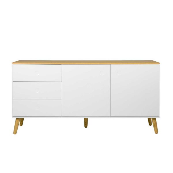 Doncosmo Wohnzimmer Sideboard in Weiß und Eiche furniert grifflos