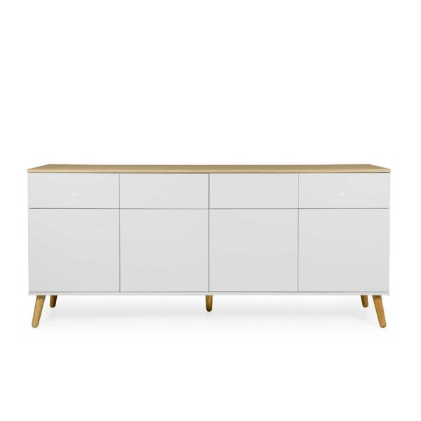 Doncosmo Design Sideboard ohne Griffe Weiß und Eiche furniert