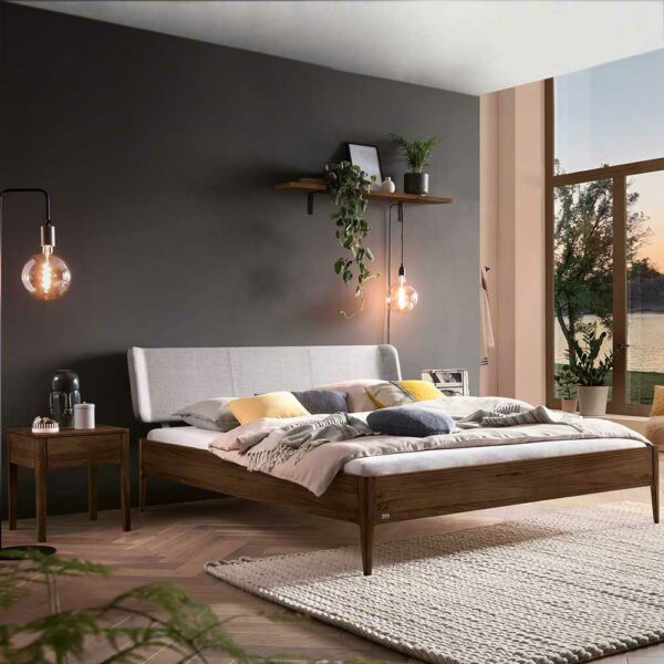 TopDesign Bett Nussbaum geölt 140x200 in modernem Design 216 cm tief