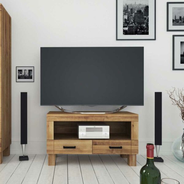 Basilicana TV Board aus Wildeiche Massivholz mit Schublade