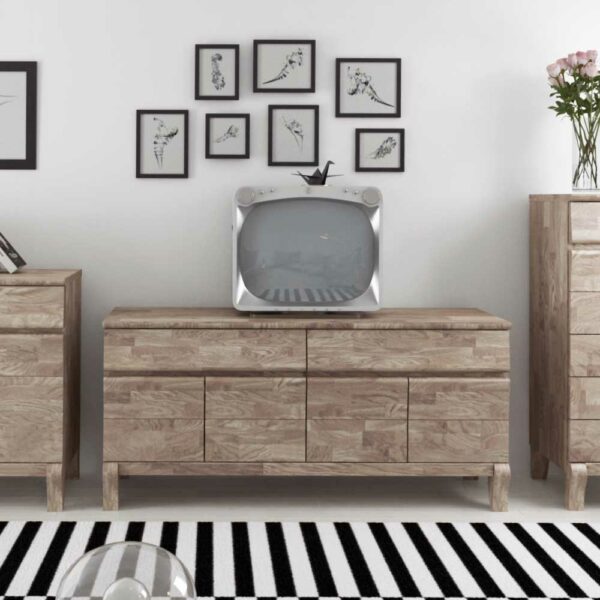 Basilicana TV Sideboard aus Eiche Massivholz Weiß geölt