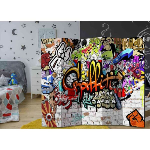 4Home Knalliger Paravent Graffiti Motiv Bunt