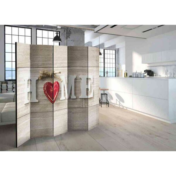 4Home Moderner Paravent mit Home Aufschrift Holz White Wash und Rot