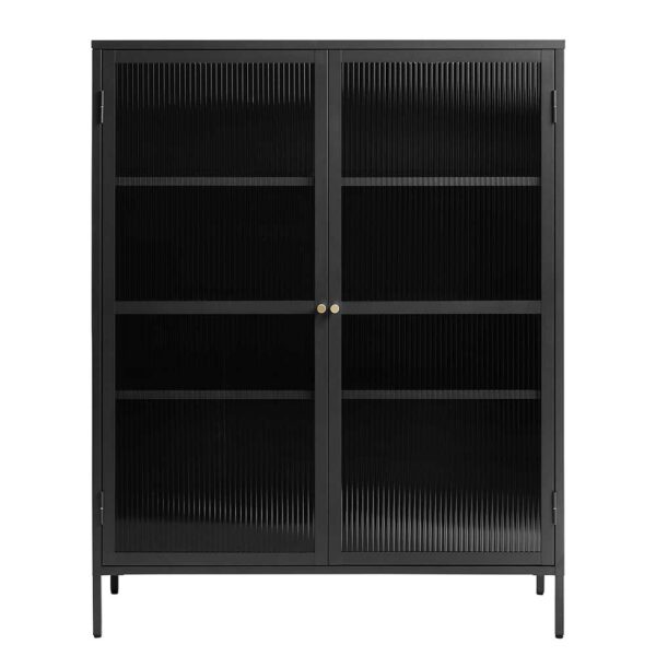 TopDesign Schwarze Highboard Vitrine im Industry und Loft Stil 140 cm hoch