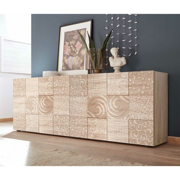 Homedreams Türen Sideboard in Sonoma Eiche floralem Siebdruck verziert