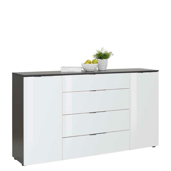 Müllermöbel Modernes Sideboard in Weiß und Anthrazit Glas beschichtet