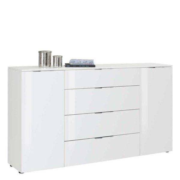 Müllermöbel Weißes Sideboard mit Glas beschichtet 100 cm hoch