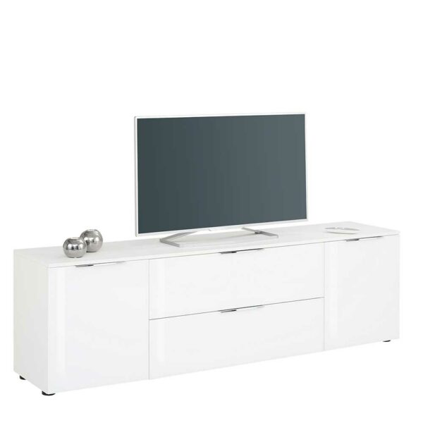 Müllermöbel Weißes TV Lowboarrd mit Glas beschichtet modern