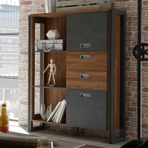 Brandolf Design Highboard in Eiche dunkel Schiefer Grau Loft