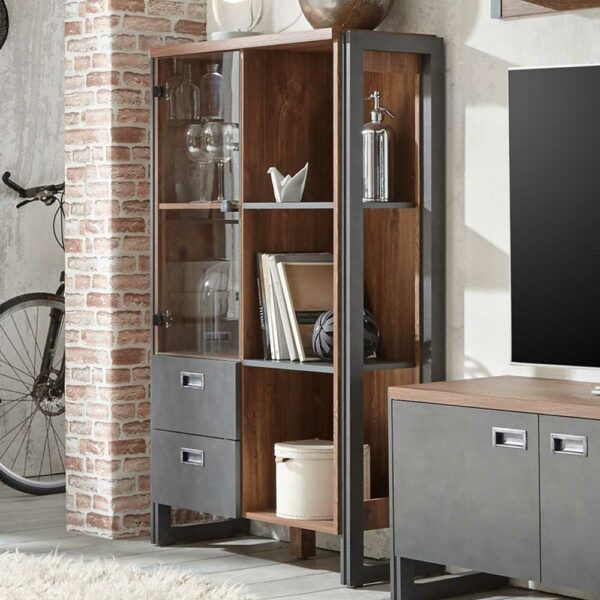 Brandolf Highboard im Loft Style Eiche dunkel Schiefer Grau