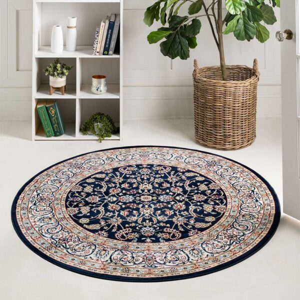 Doncosmo Rundteppich Kurzflor im orientalischen Stil 150 cm Durchmesser