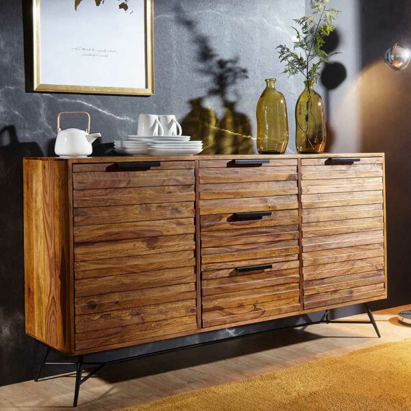 Möbel4Life Loft Design Sideboard aus Sheesham Massivholz und Eisen 160 cm breit