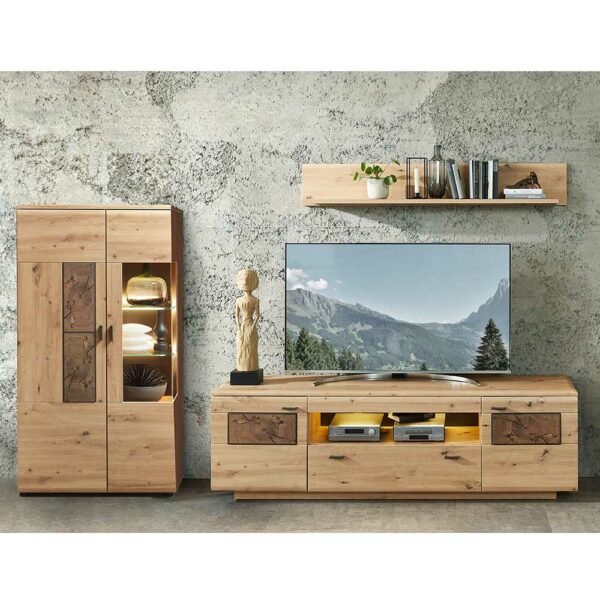 BestLivingHome Schrankwand in Wildeiche Hirnholz Optik 270 cm breit (dreiteilig)