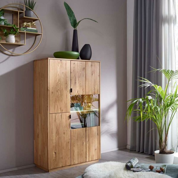 Basilicana Wohnzimmer Highboard aus Wildeiche Massivholz 80 cm breit