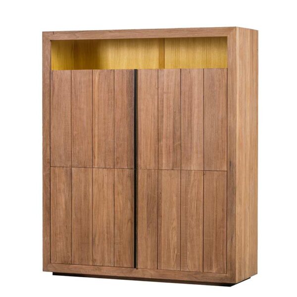 Stilando Wohnzimmerschrank aus teilmassivem Teakholz 165 cm hoch