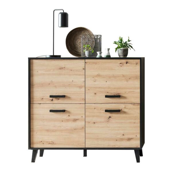 Natura Classico Wohnzimmer Highboard in Wildeichefarben Schwarz