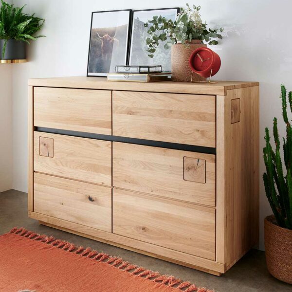 Basilicana Sideboard aus Wildeiche Massivholz zwei Schubladen und Türen