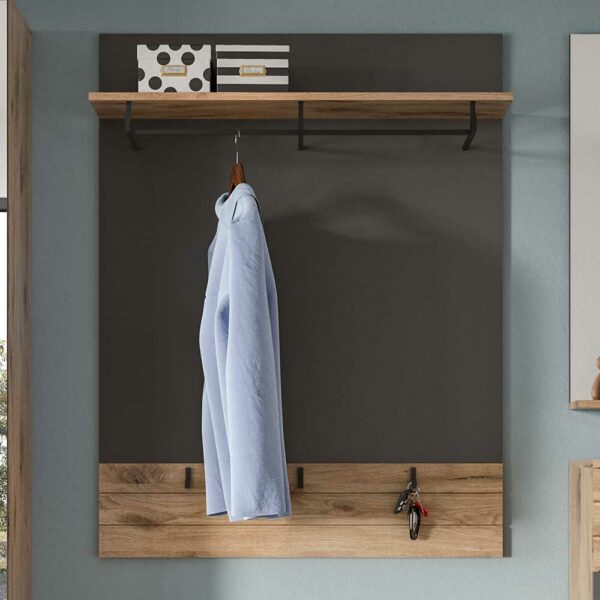 Möbel4Life Wandgarderobe in Wildeichefarben und Grau 117 cm hoch - 90 cm breit