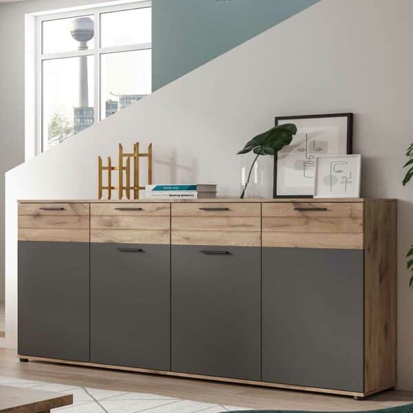 Möbel4Life Modernes Sideboard in Wildeichefarben und Grau 180x87x40 cm