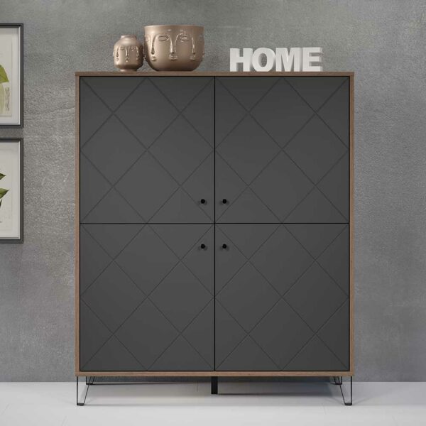 TopDesign Wohnzimmer Schrank in Dunkelgrau Holzoptik Eiche Braun