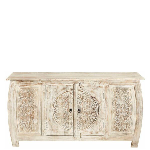 Möbel4Life Vintage Design Sideboard in Creme Weiß Akazie Massivholz