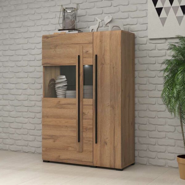 4Home Esszimmer Highboard mit Glastür Eichefarben und Schwarz