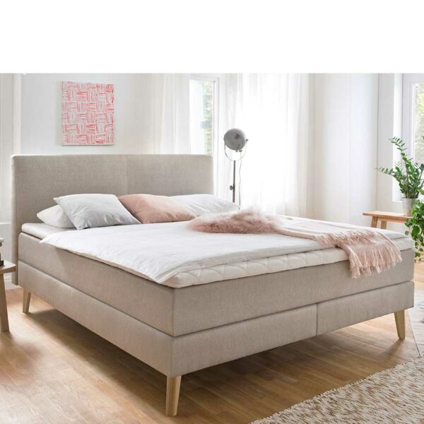 Homedreams Amerikanisches Bett in Beige Webstoff Skandi Design