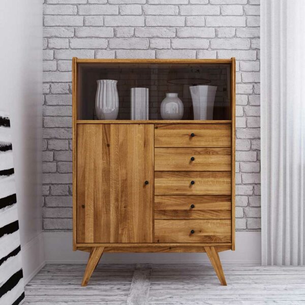 Basilicana Esszimmer Highboard aus Wildeiche Massivholz 100 cm breit