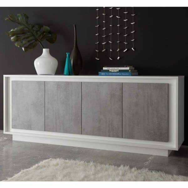 Homedreams Türen Sideboard in Weiß Beton Grau