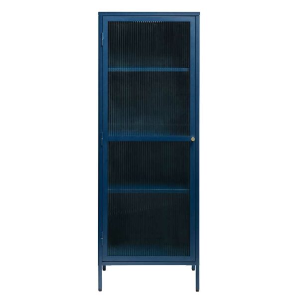 TopDesign Moderner Vitrinenschrank in Blau Metall mit Glastür