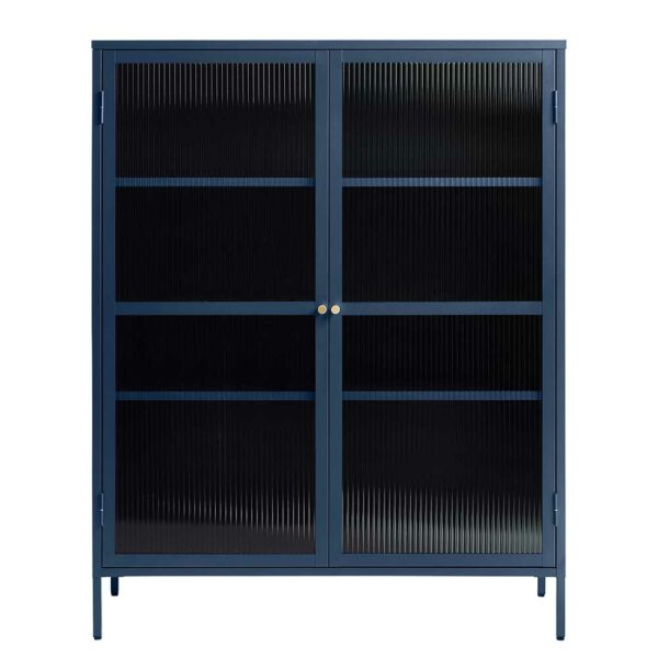 TopDesign Vitrinenschrank aus Rippenglas und Metall Blau