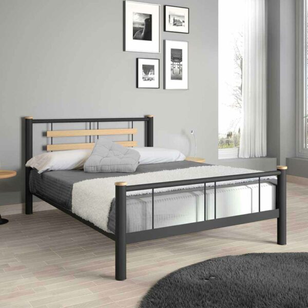 Violata Furniture Jugendbett in Schwarz Metall Eiche Massivholz