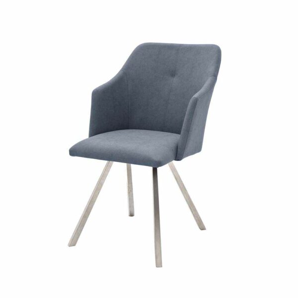 TopDesign Esszimmersessel in Blau Grau Edelstahl (2er Set)