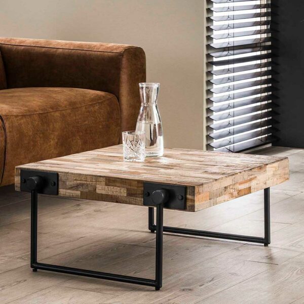 Rodario Loft Design Couchtisch aus Teak Massivholz Antik Finish